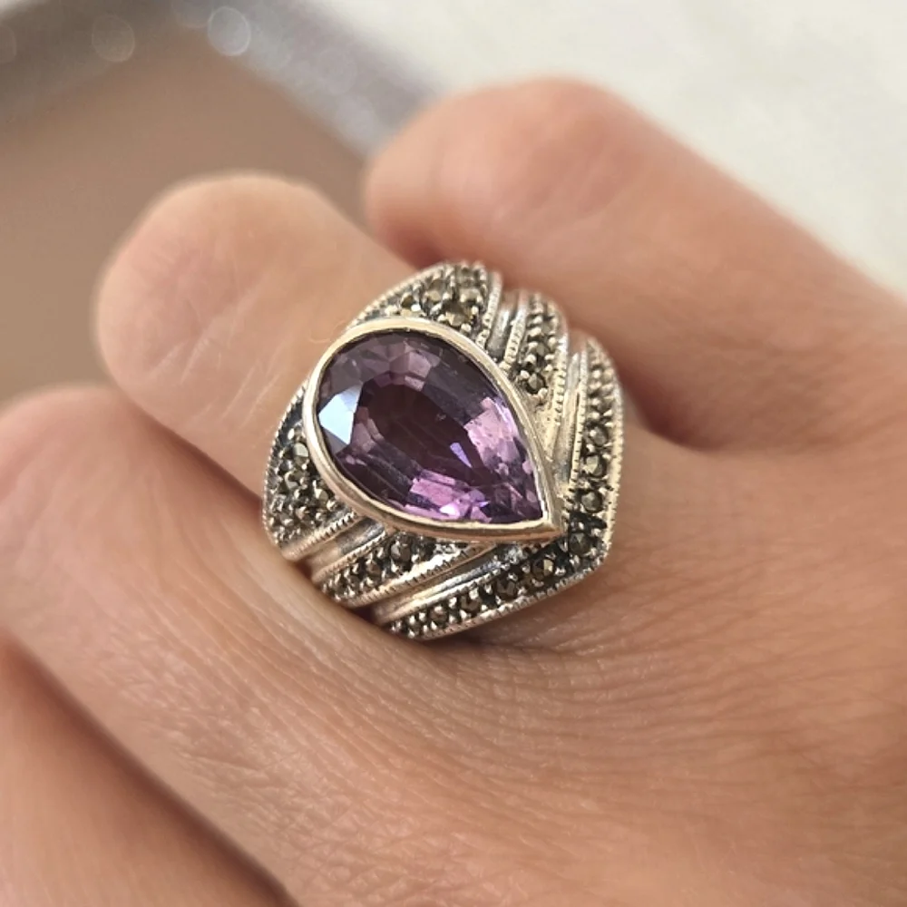 Vintage Judith Jack Sterling Amethyst Ring
